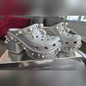 Simone Rocha x Crocs Silver Embellished Faux Pearl & Crystal Clogs